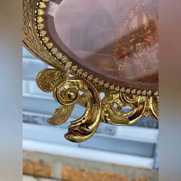 Ormolu Large Cherub Perfume Bottle w/ Amber Glass - Gold Gilt - Vintage - Picture 8 of 13